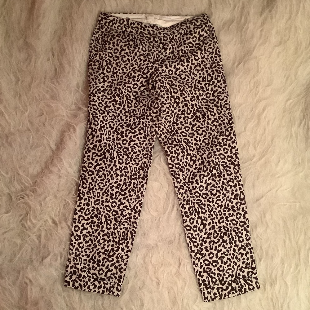 J. Crew Leopard Print Linen Cafe Capri Pants